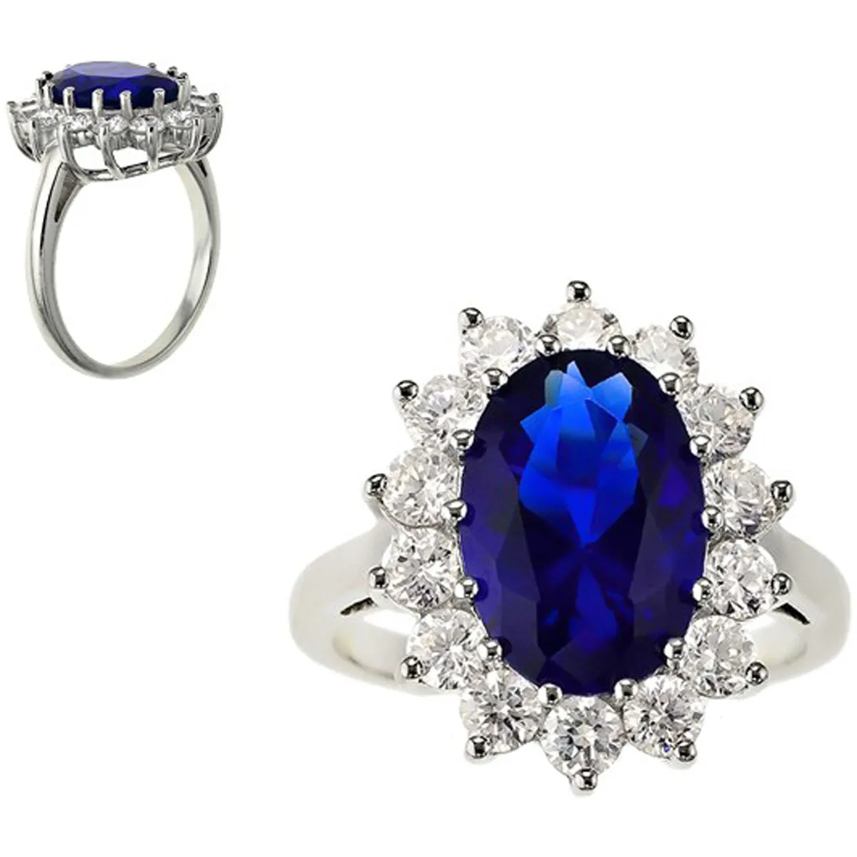 Classic Women's Blue Sapphire and Clear CZ Ring - W-9208 