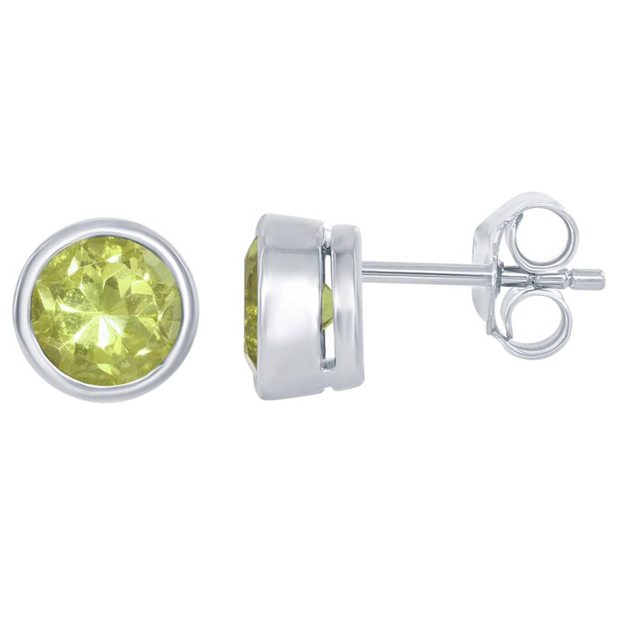 Classic Women's Earrings - August Peridot Bezel Set Stud | D-5515-PD 