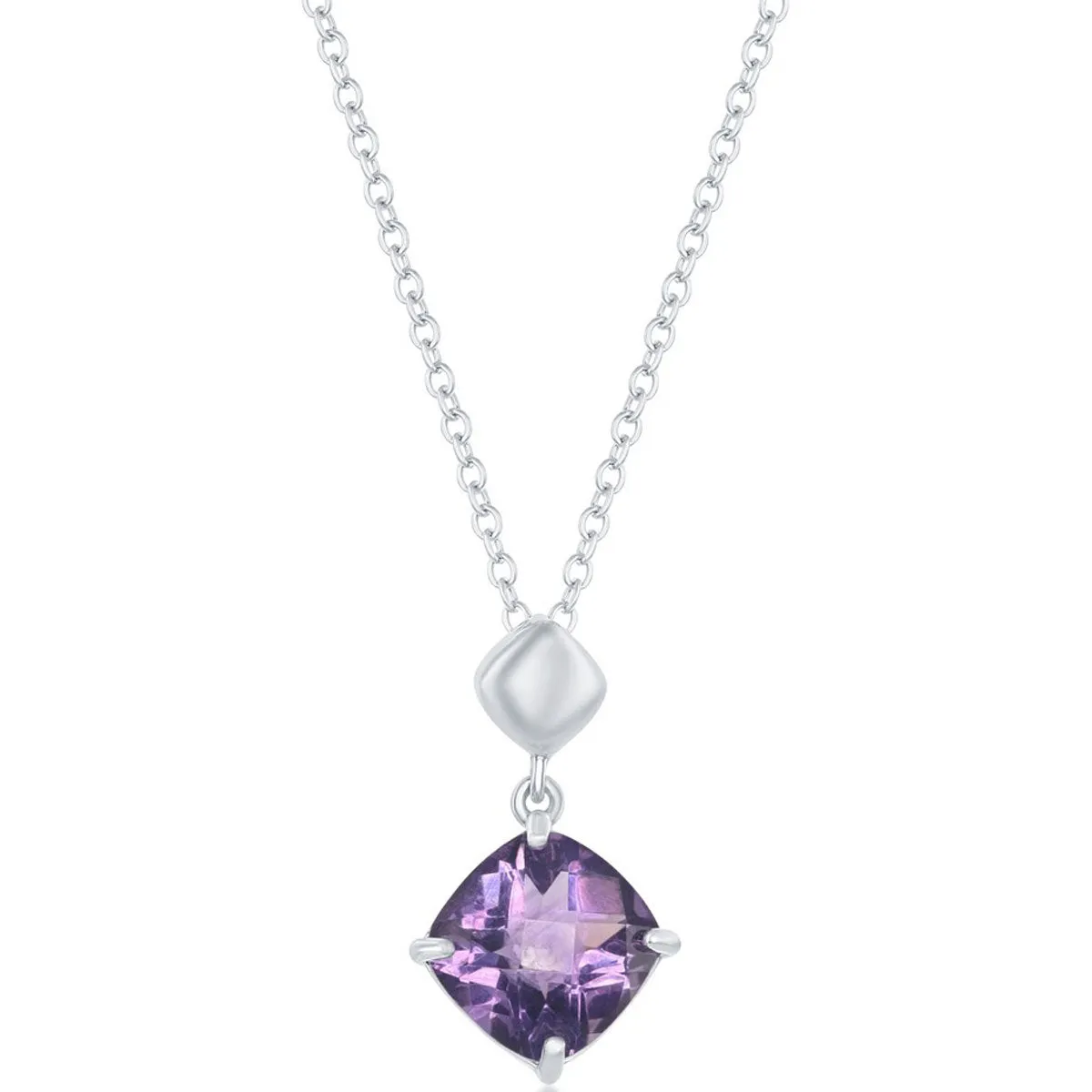 Classic Women's Necklace - Sterling Silver Four-Prong Cushion-Cut Amethyst | M-6222 