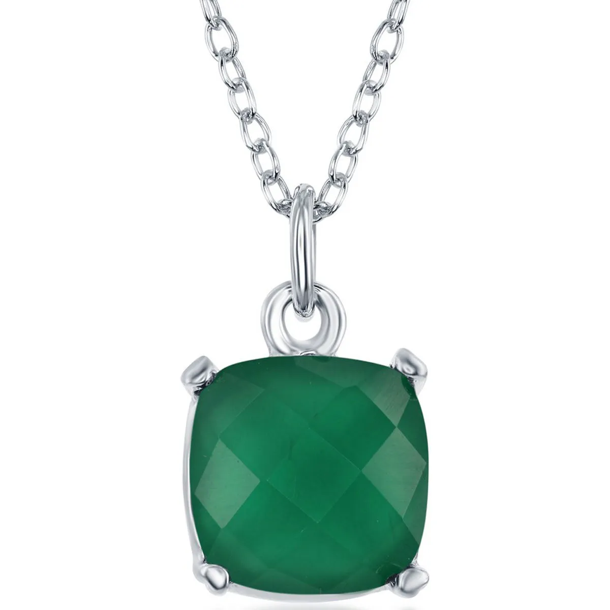 Classic Women's Necklace - Sterling Silver Green Agate August Birthstone | M-5897 