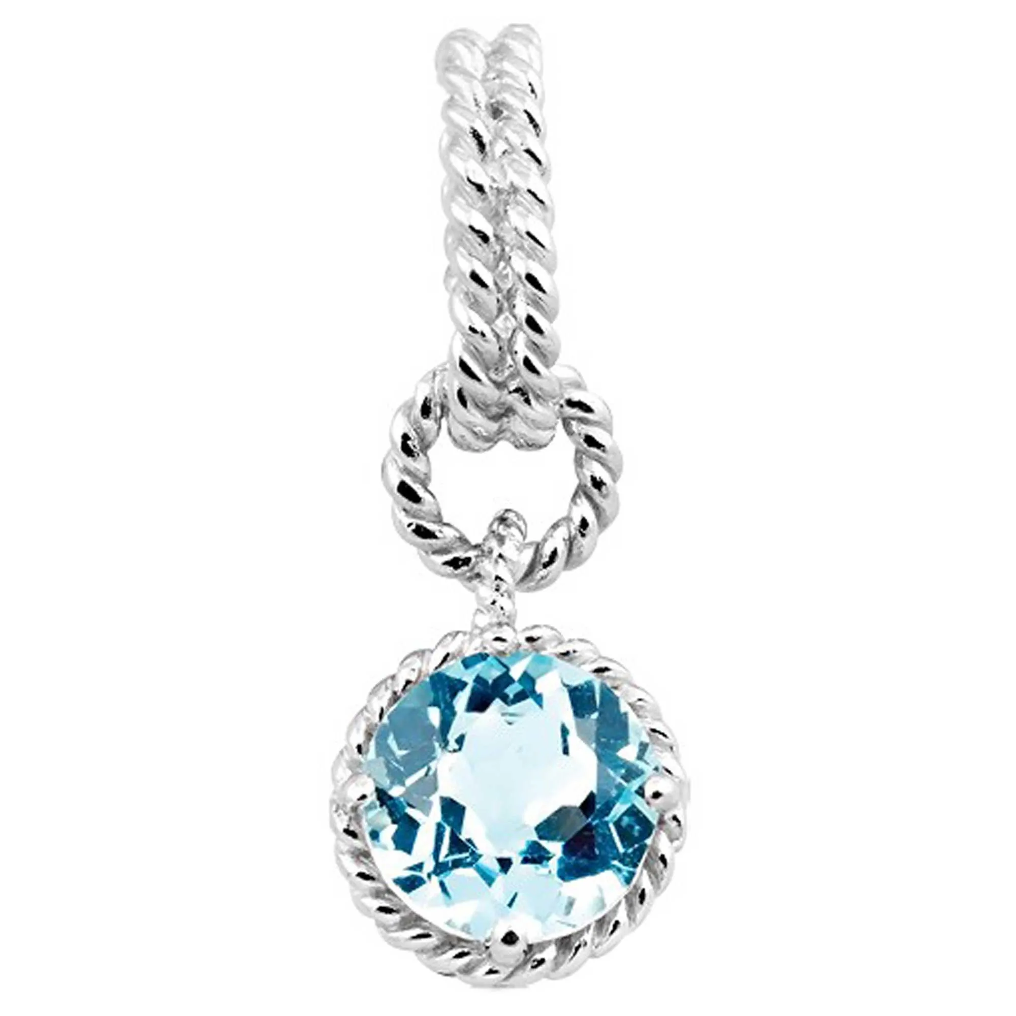 Classic Women's Pendant - SS Round Blue Topaz Gemstone Twisted Wire Circle | K-5648 