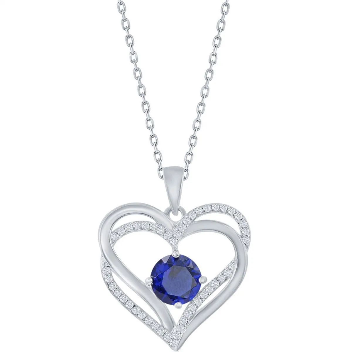 Classic Women's Pendant - Sterling Silver Sapphire CZ Birthstone Heart Shape | K-8925 