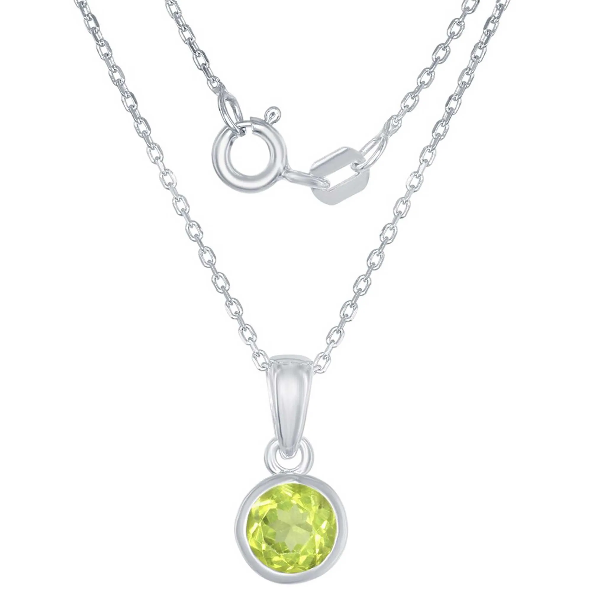 Classic Women's Pendant with Chain - August Peridot Bezel Set | K-7017-PD 
