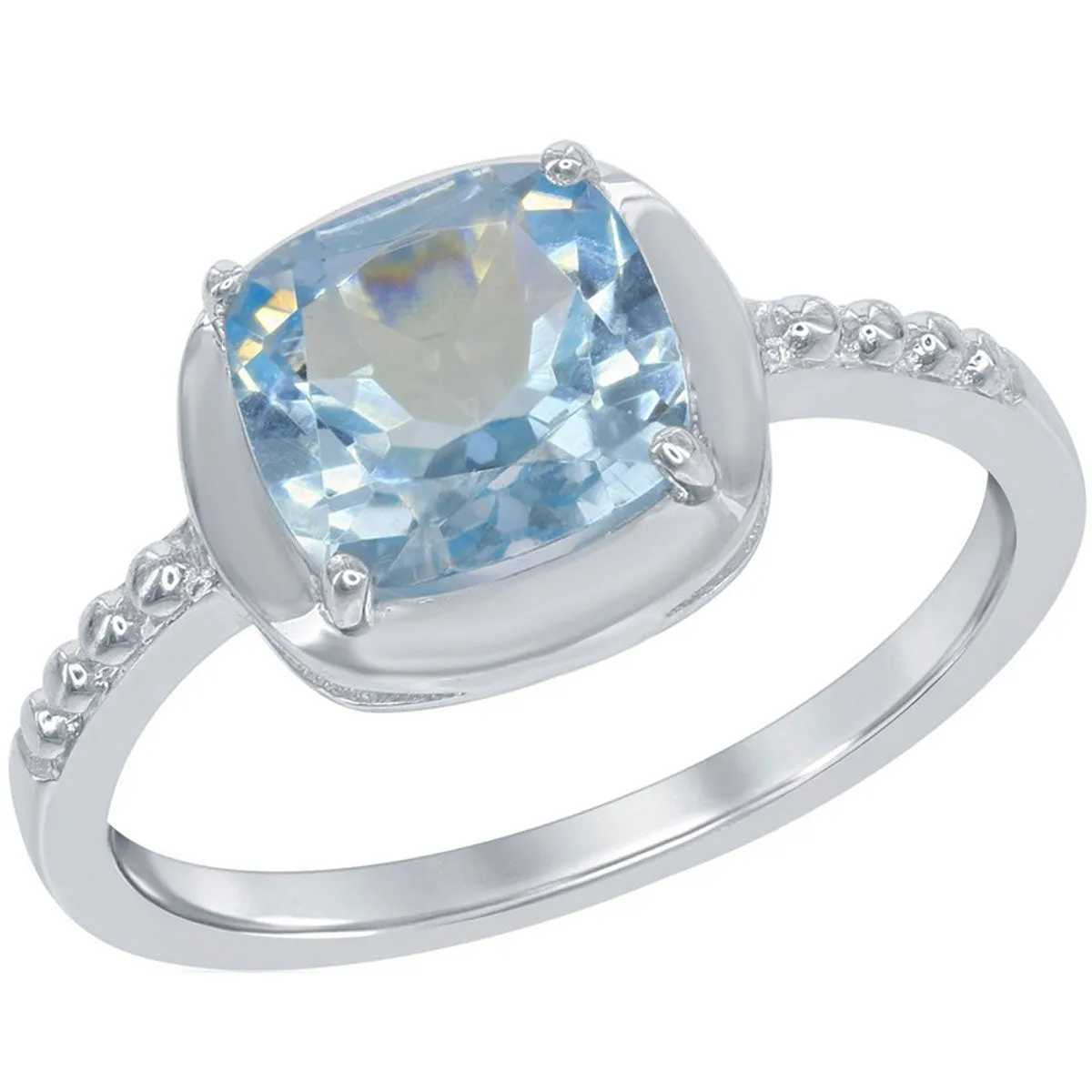 Classic Women's Silver Blue Topaz Square Ring - W-1351 