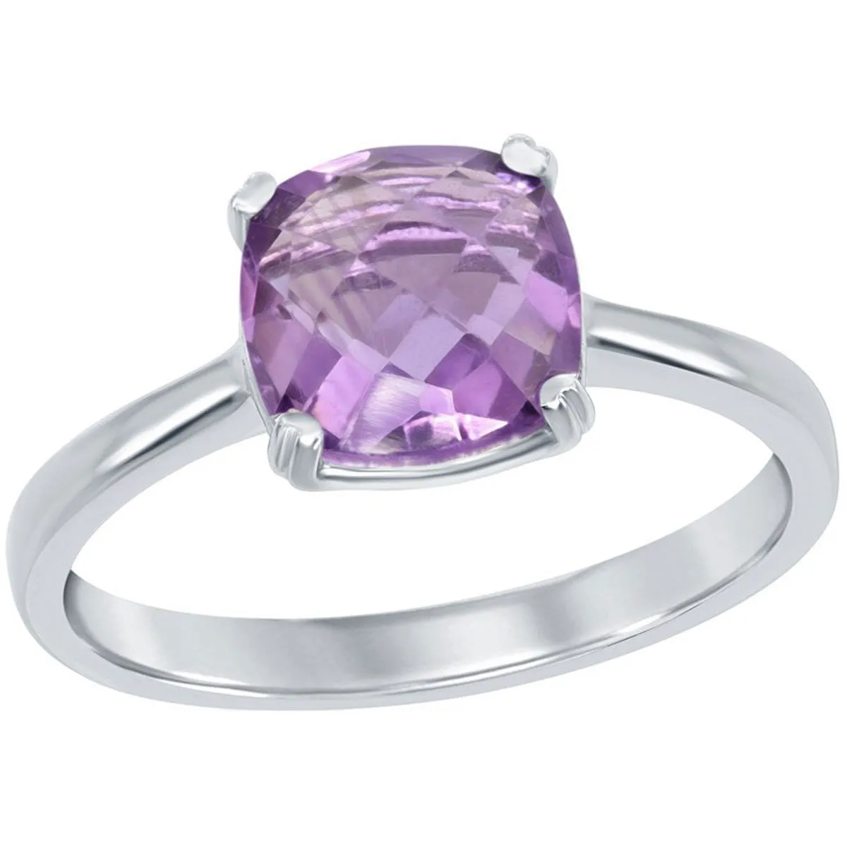 Classic Women's Silver Cushion-cut Amethyst Ring - W-1483 