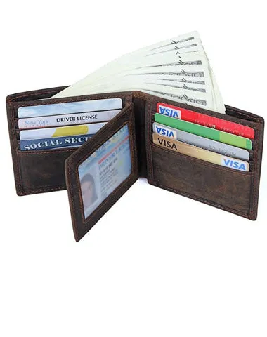 Coffee Mens Leather Bifold Wallet on sale billfold Wallet on sale Vintage Front Pocket Wallet on sale for Men