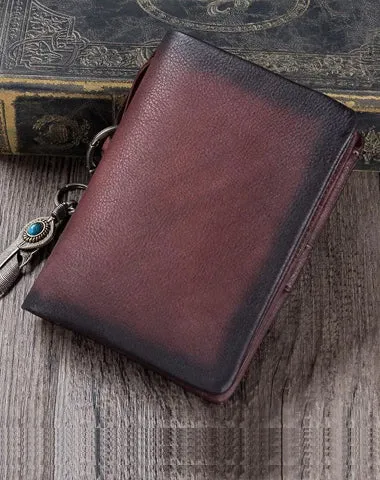 Coffee Mens SMall Leather Biker Chain Wallet on sale billfold Wallet on sale Small Bifold Wallet on sale for Men