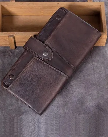 Coffee Vintage Mens Leather Bifold Long Wallet Brown Phone Clutch Purse for Men Cyber Monday wallet sale