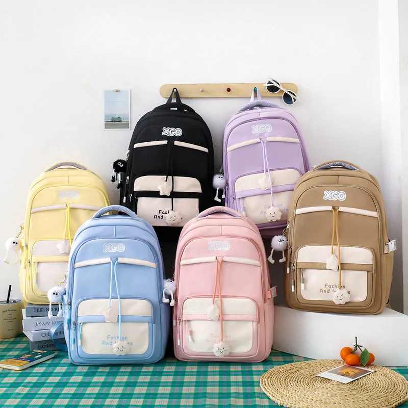 Contrast color school bag. Large capacity nylon casual 