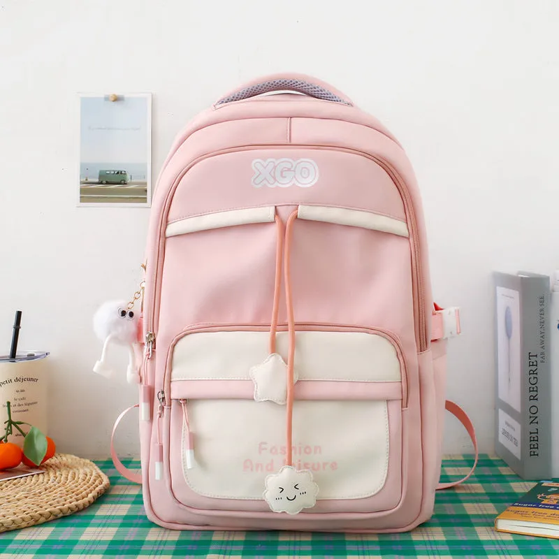 Contrast color school bag. Large capacity nylon casual