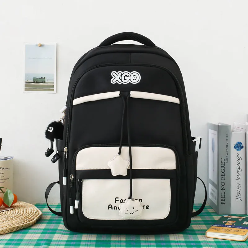 Contrast color school bag. Large capacity nylon casual