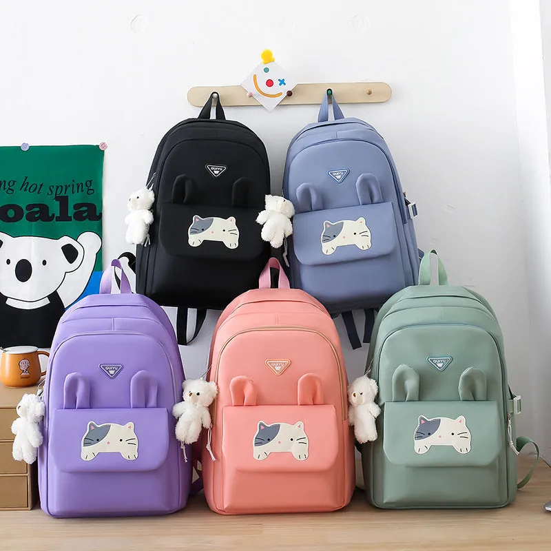Contrast color school bag simple 5 piece backpack 