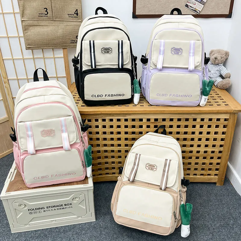 Contrast color travel backpack, 3-piece student backpack 