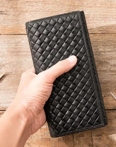 Cool Black Braided Leather Mens Long Wallet Long Wallet for Men Cyber Monday wallet sale