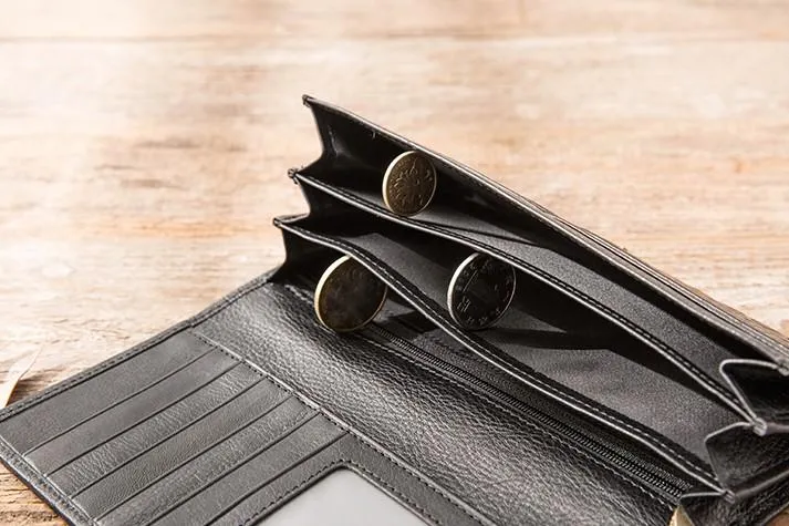 Cool Black Braided Leather Mens Long Wallet Long Wallet for Men