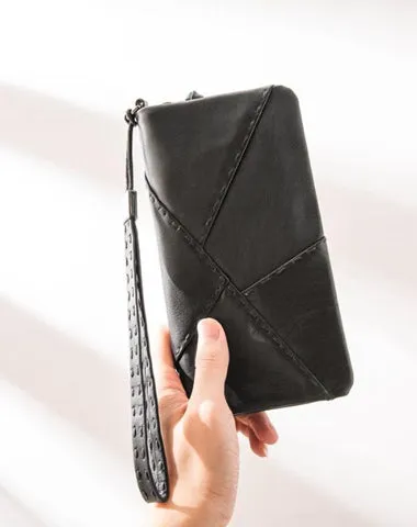 Cool Black Leather Mens Long Wallet Zipper Clutch Wallet Long Wallet Phone Bag Wristlet Wallet for Men Cyber Monday wallet sale