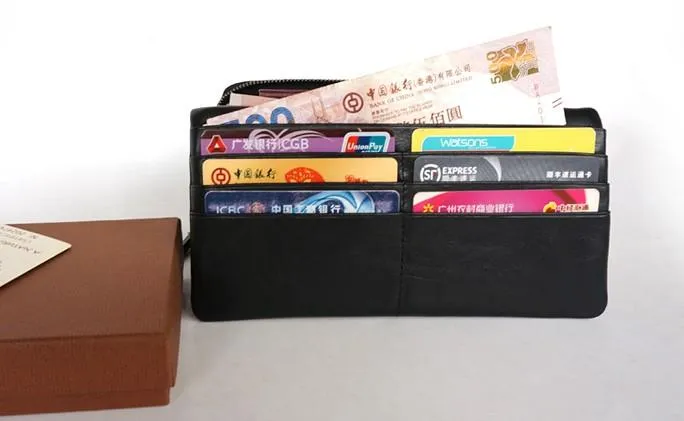 Cool Black Mens Leather Bifold Long Wallet Phone Soft Leather Long Wallet for Men