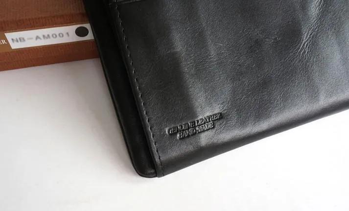 Cool Black Mens Leather Bifold Long Wallet Phone Soft Leather Long Wallet for Men