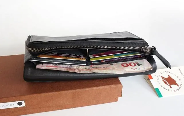 Cool Black Mens Leather Bifold Long Wallet Phone Soft Leather Long Wallet for Men