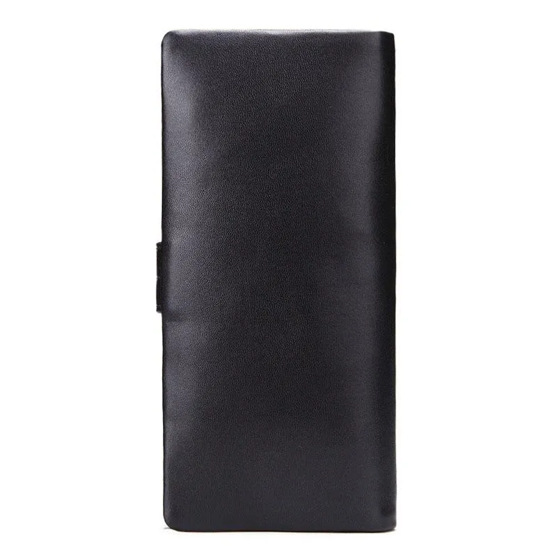 Cool Black Mens Leather Long Wallet Bifold Long Wallet for Men