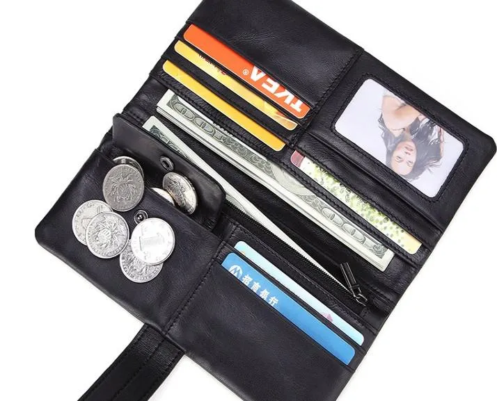 Cool Black Mens Leather Long Wallet Bifold Long Wallet for Men