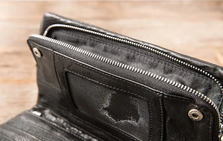Cool Black Skull Leather Mens Long Wallet Long Wallet for Men