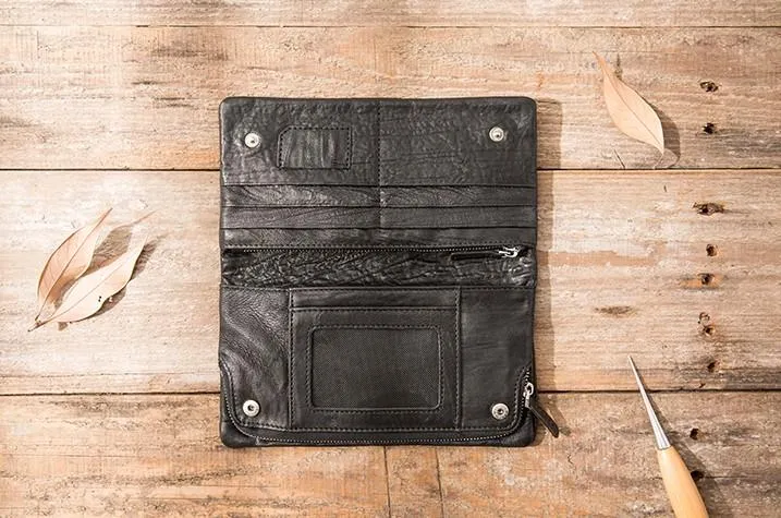 Cool Black Skull Leather Mens Long Wallet Long Wallet for Men