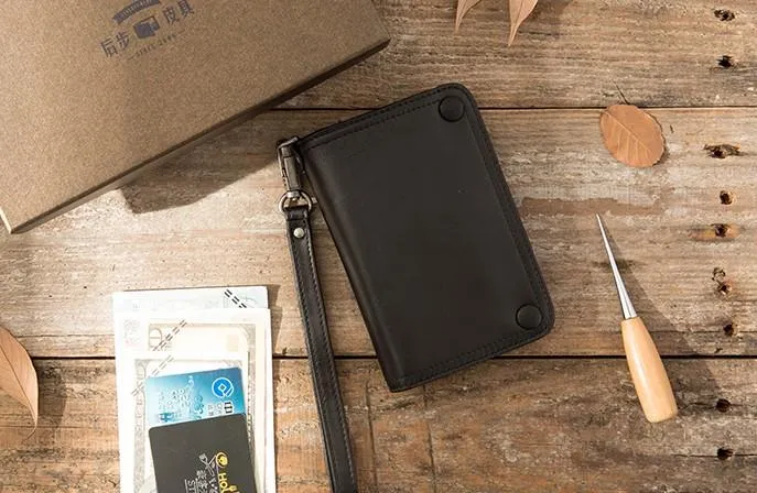 Cool Black Wristlet Wallet Leather Mens Long Wallet Long Wallet for Men