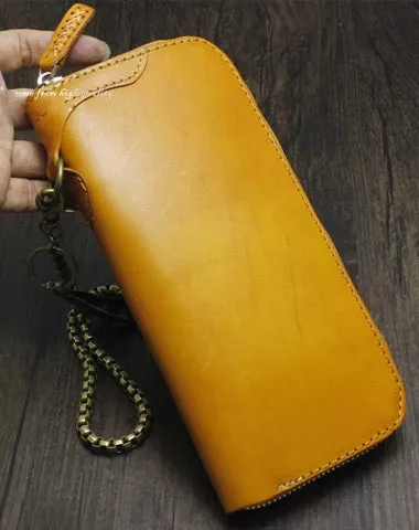 Cool Brown Leather Men's Biker Wallet CHain Wallet Biker Chain Wallet Zipper Long Wallet with Chain For Men Cyber Monday wallet sale