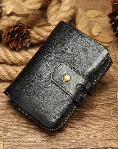 Cool Brown Leather Men's Black billfold Small Wallet on sale Black Bifold Wallet on sale For Men