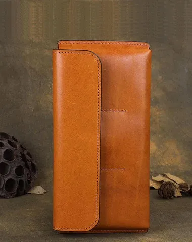 Cool Brown Leather Mens Long Wallet Clutch Wallet Retro Coffee  Clutch Wallet for Men Cyber Monday wallet sale