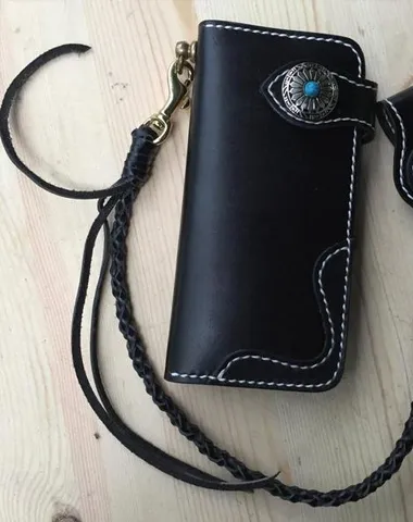 Cool Leather Mens Biker Chain Wallets Handmade Long Wallet with Chain Cyber Monday wallet sale