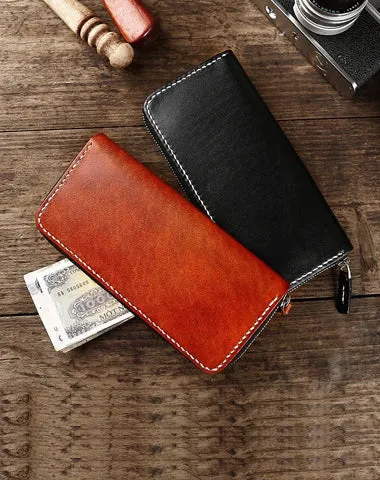 Cool Leather Mens Black Long Wallet Brown Handmade Zipper Wallet Long Wallet For Men Cyber Monday wallet sale