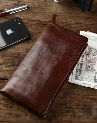 Cool Leather Mens Black Slim Long Wallet Zipper Bifold Card Wallet Clutch Wallet For Men Cyber Monday wallet sale