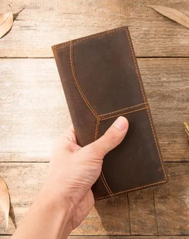 Cool Leather Mens Brown Bifold Long Wallets Long Wallet Clutch Card Wallet for Men Cyber Monday wallet sale