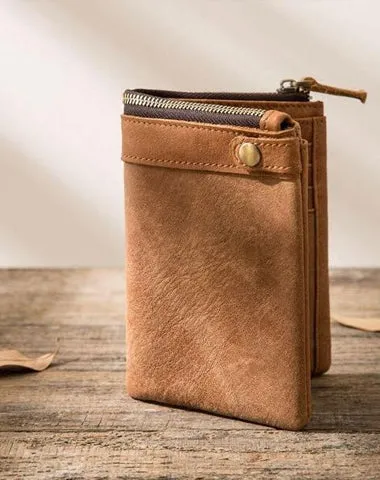 Cool Leather Mens Brown Small Wallet on sale Bifold Vintage Slim billfold Wallet on sale for Men