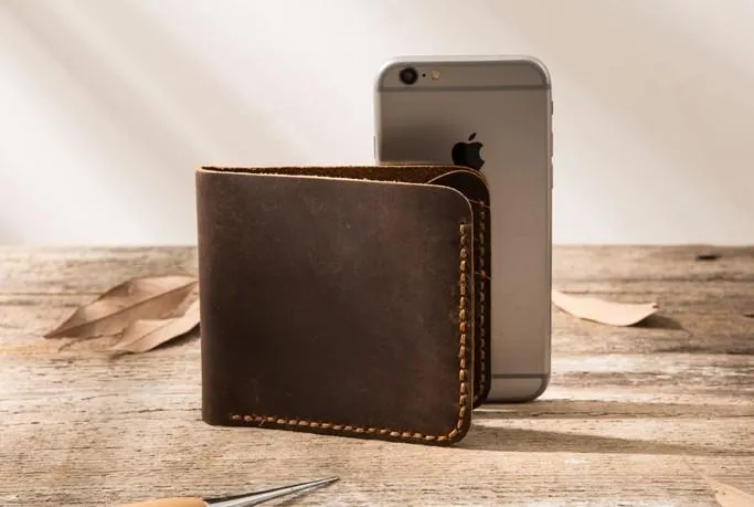 Cool Leather Mens Coffee Slim Small Wallet Bifold Vintage billfold Wallet for Men