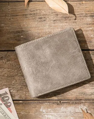 Cool Leather Mens Gray Small Wallet on sale Bifold Vintage Slim billfold Wallet on sale for Men