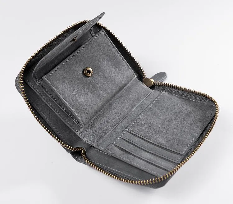 Cool Leather Mens Slim Leather Small Wallet Zipper billfold Wallets Bifold for Men