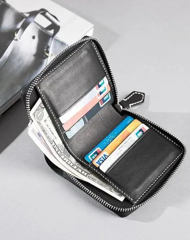 Cool Leather Mens Slim Leather Small Wallets on sale Zipper billfold Wallets on sale Bifold for Men