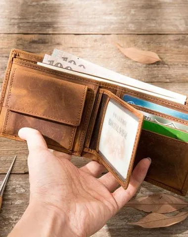 Cool Leather Mens Slim Small Wallet on sale Bifold Vintage billfold Wallet on sale for Men