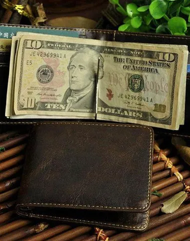 Cool Leather Mens Slim Small Wallet on sale billfold Money Clip Front Pocket Wallet on sale for Men