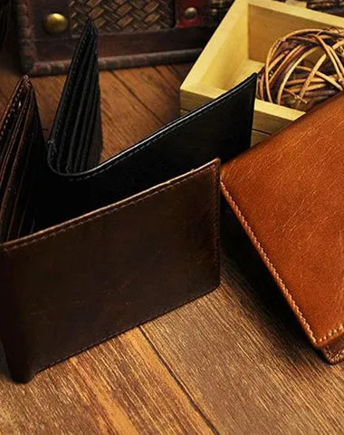 Cool Leather Mens Slim Small Wallet on sale billfold Slim Front Pocket Wallet on sale for Men