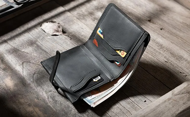 Cool Leather Mens Slim Small Wallets Men billfold Bifold Wallets for Men