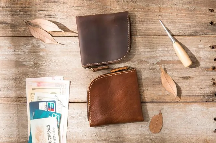 Cool Leather Mens Small Front Pocket Wallet Vintage billfold Wallets for Men
