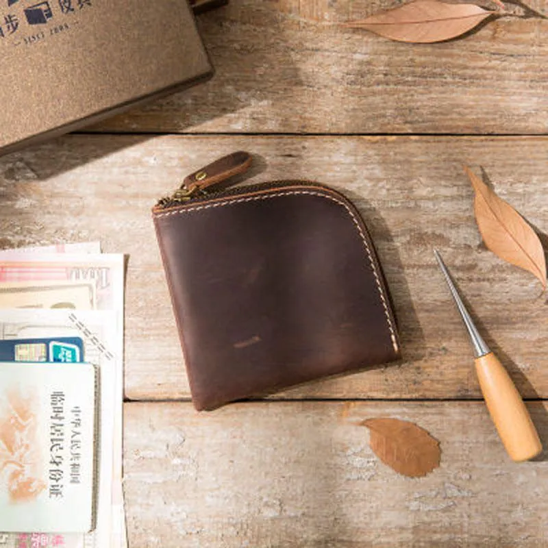 Cool Leather Mens Small Front Pocket Wallet Vintage billfold Wallets for Men