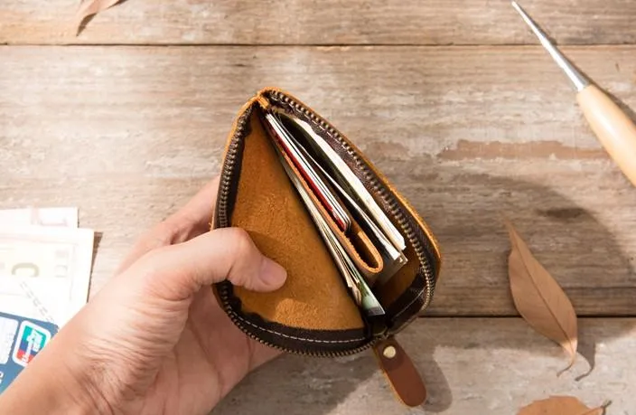 Cool Leather Mens Small Front Pocket Wallet Vintage billfold Wallets for Men