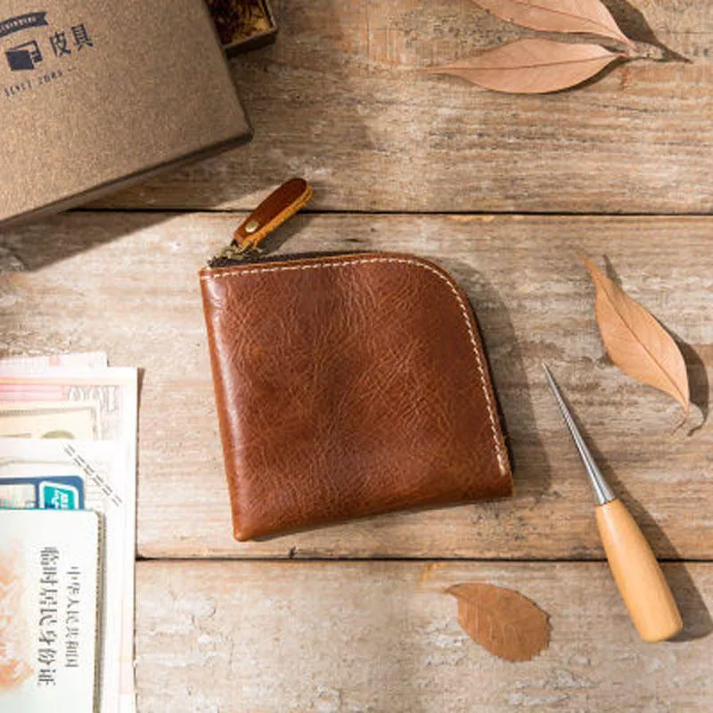Cool Leather Mens Small Front Pocket Wallet Vintage billfold Wallets for Men