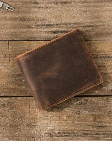 Cool Leather Mens Small Wallet on sale Bifold Vintage Slim billfold Wallet on sale for Men