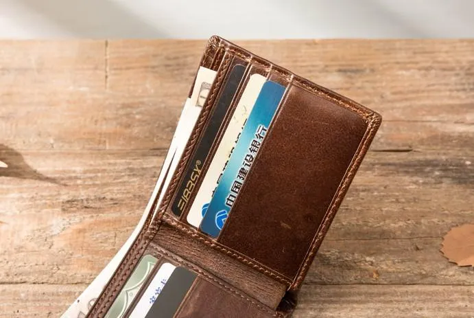 Cool Leather Mens Small Wallets Bifold Vintage billfold Wallets for Men